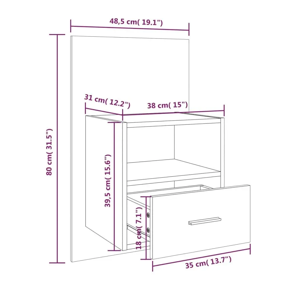 Wall-mounted Bedside Cabinet Grey Sonoma 816966