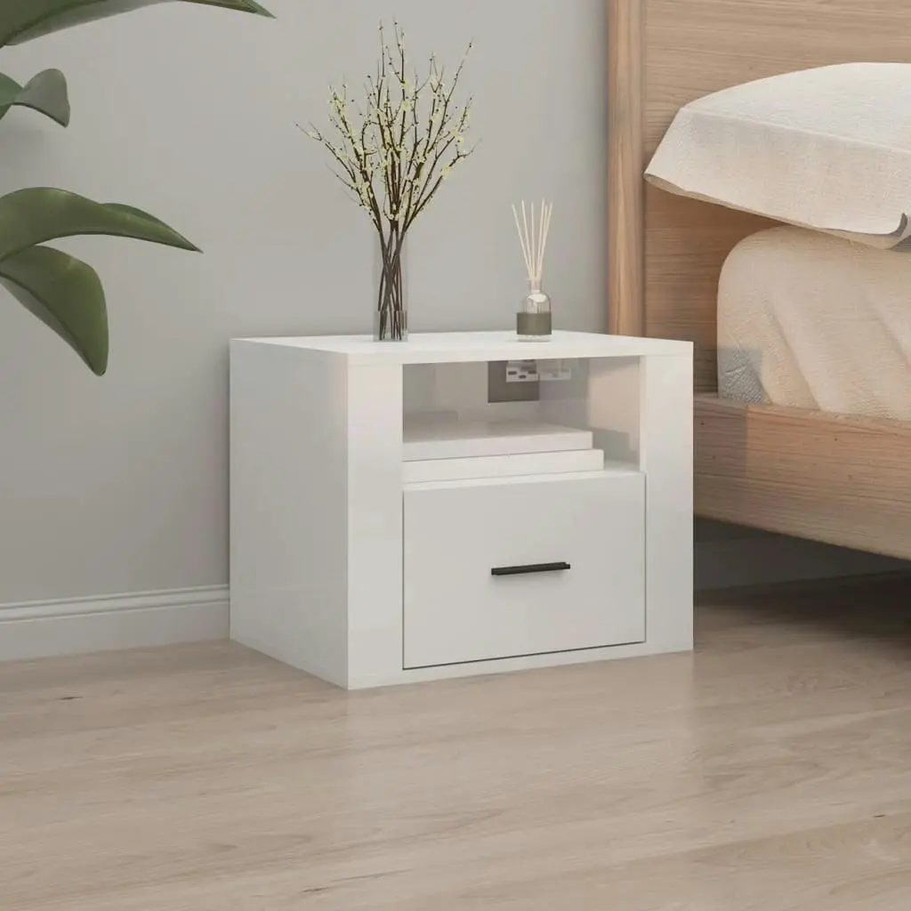 Wall-mounted Bedside Cabinet High Gloss White 50x36x40 cm 816884