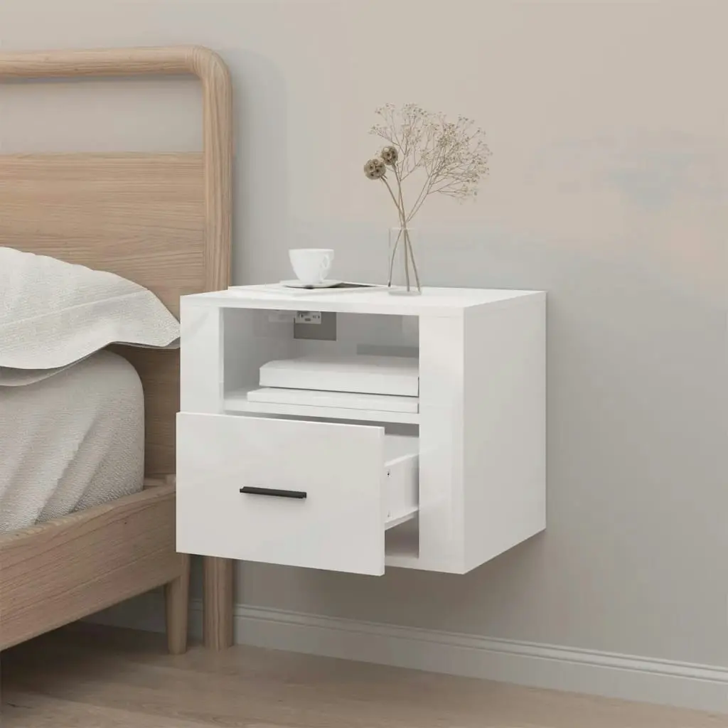 Wall-mounted Bedside Cabinet High Gloss White 50x36x40 cm 816884