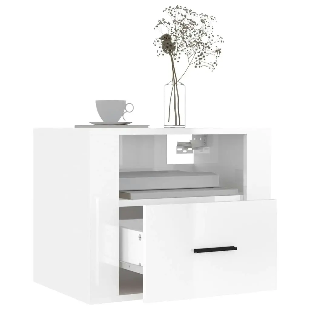 Wall-mounted Bedside Cabinet High Gloss White 50x36x40 cm 816884