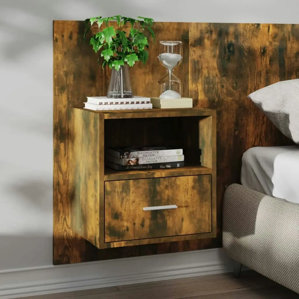 Wall-mounted Bedside Cabinet Smoked Oak 816964