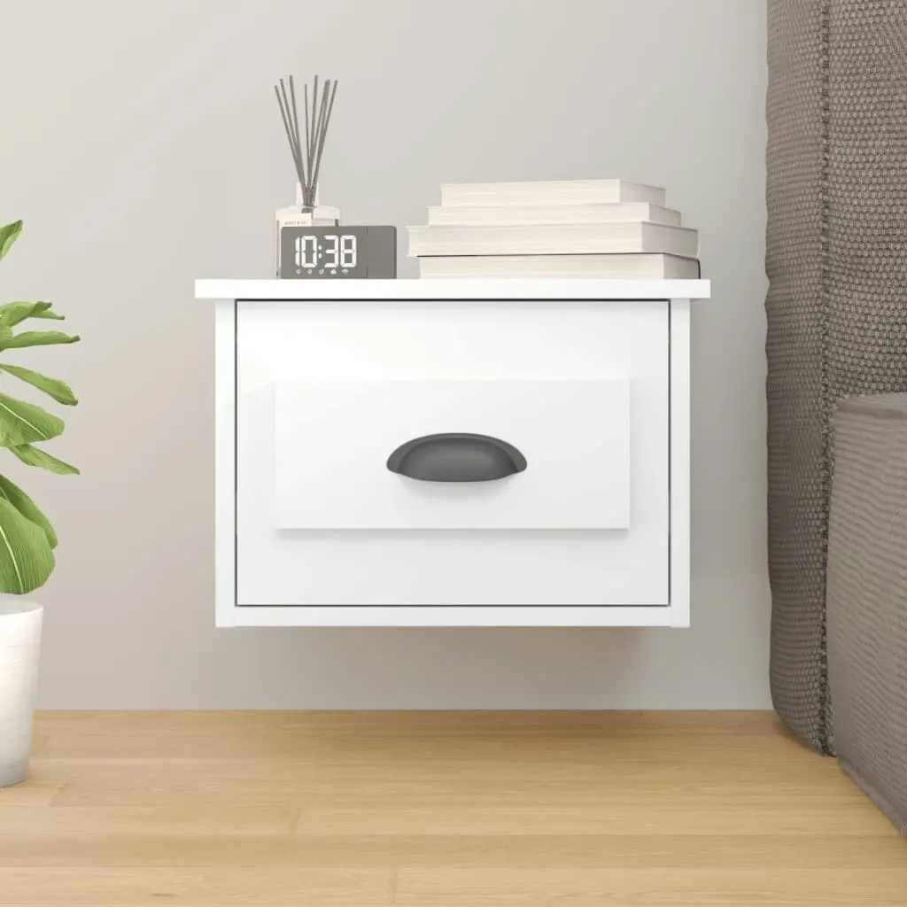 Wall-mounted Bedside Cabinet High Gloss White 41.5x36x28cm 816380