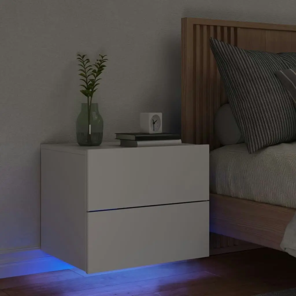 Wall-mounted Bedside Cabinet with LED Lights White 836812