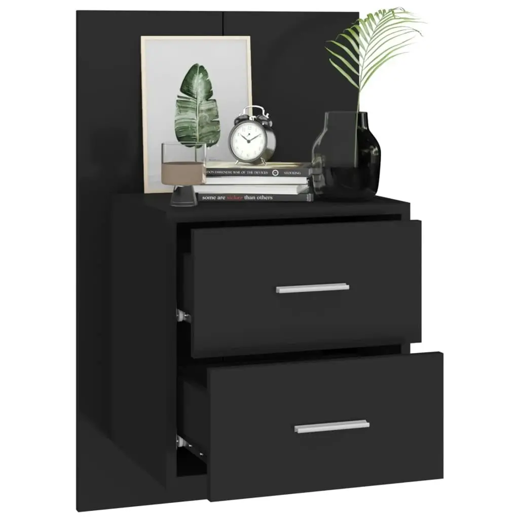 Wall-mounted Bedside Cabinets 2 pcs Black 810992