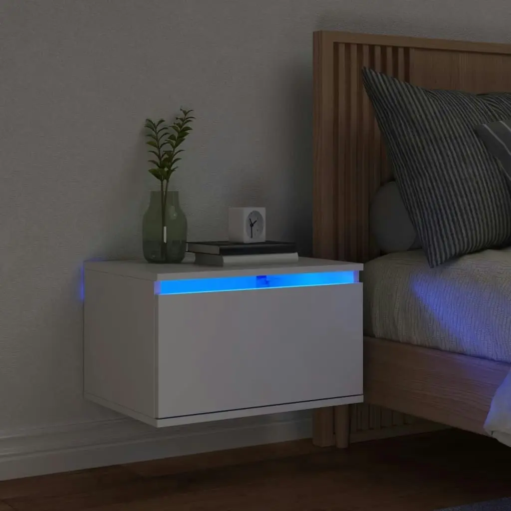 Wall-mounted Bedside Cabinet with LED Lights White 836826