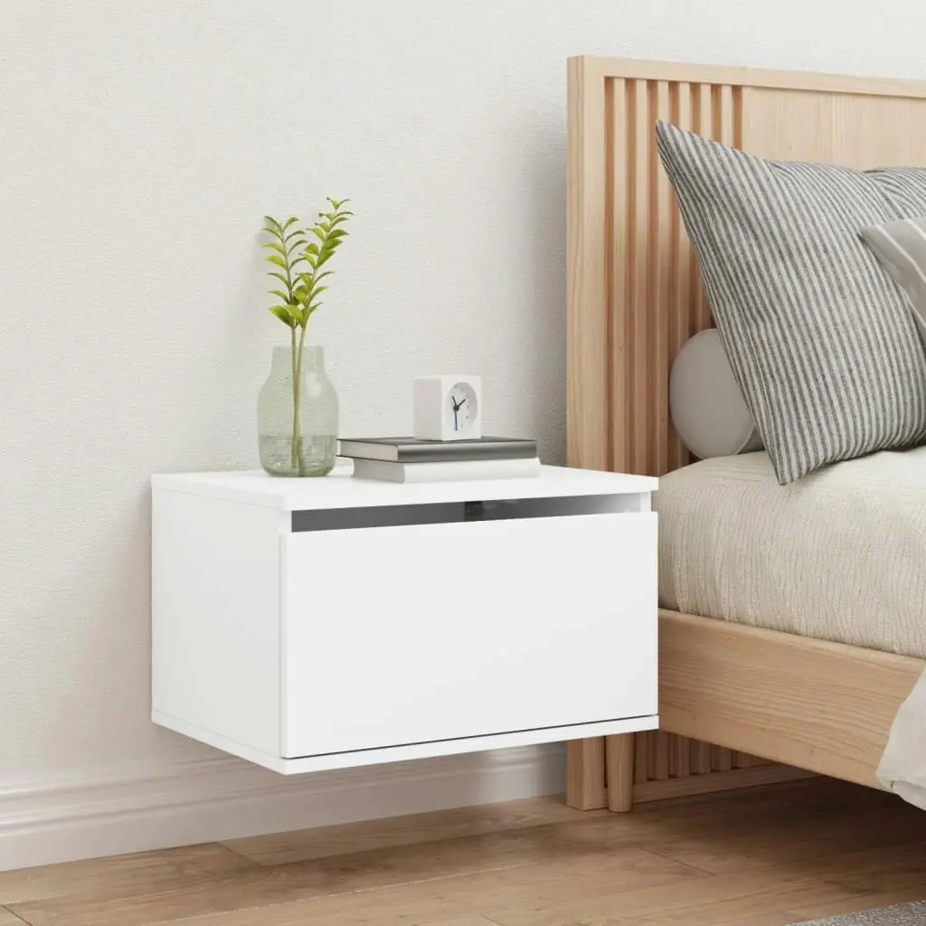 Wall-mounted Bedside Cabinet with LED Lights White 836826