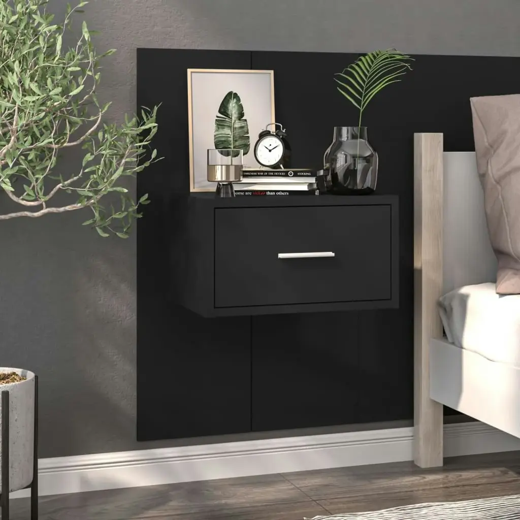 Wall-mounted Bedside Cabinets 2 pcs Black 810974