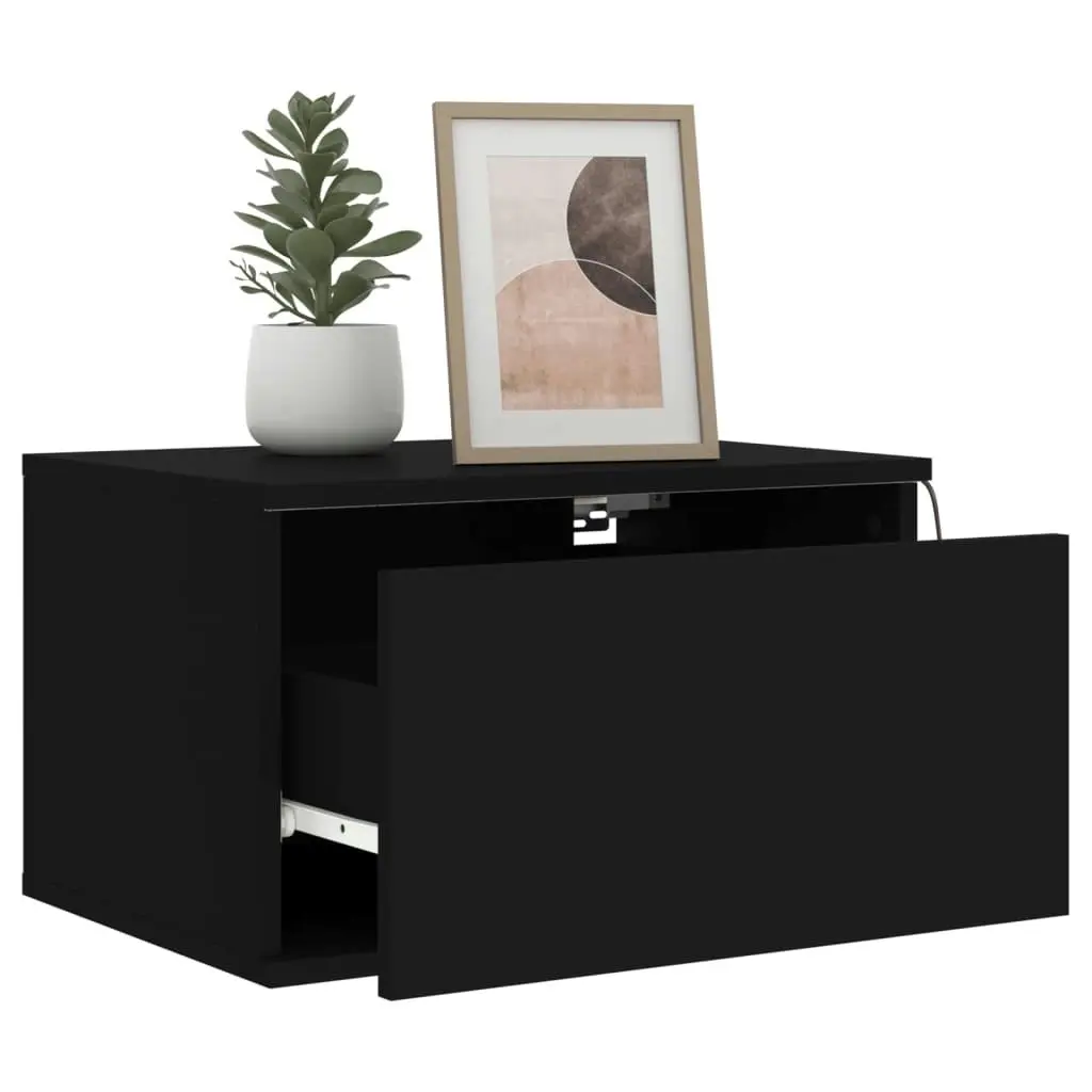 Wall-mounted Bedside Cabinets with LED Lights 2 pcs Black 836829