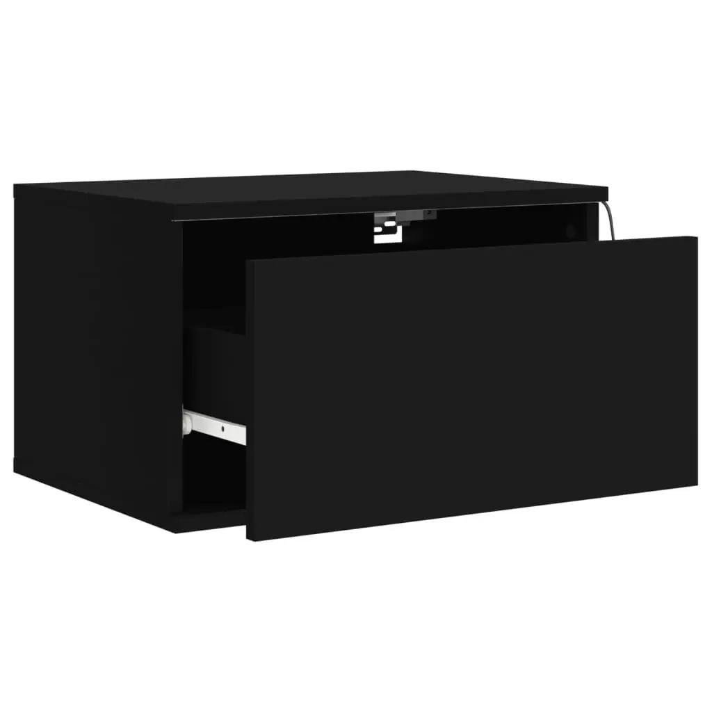 Wall-mounted Bedside Cabinets with LED Lights 2 pcs Black 836829