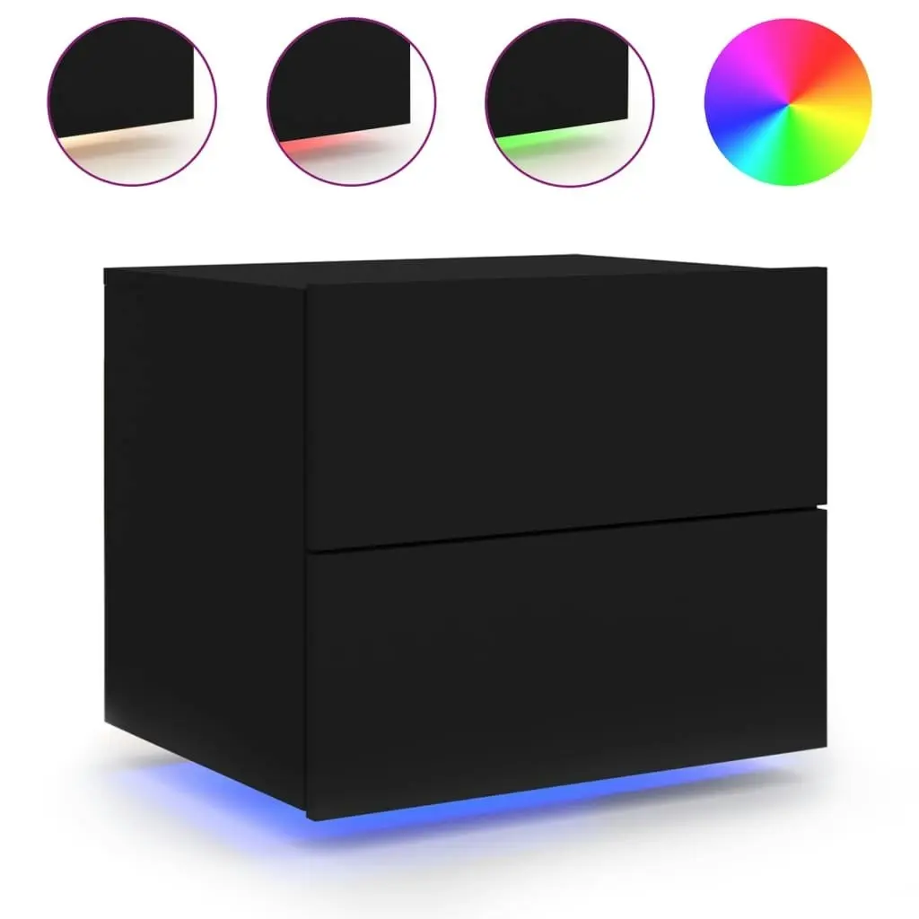 Wall-mounted Bedside Cabinets with LED Lights 2 pcs Black 836815