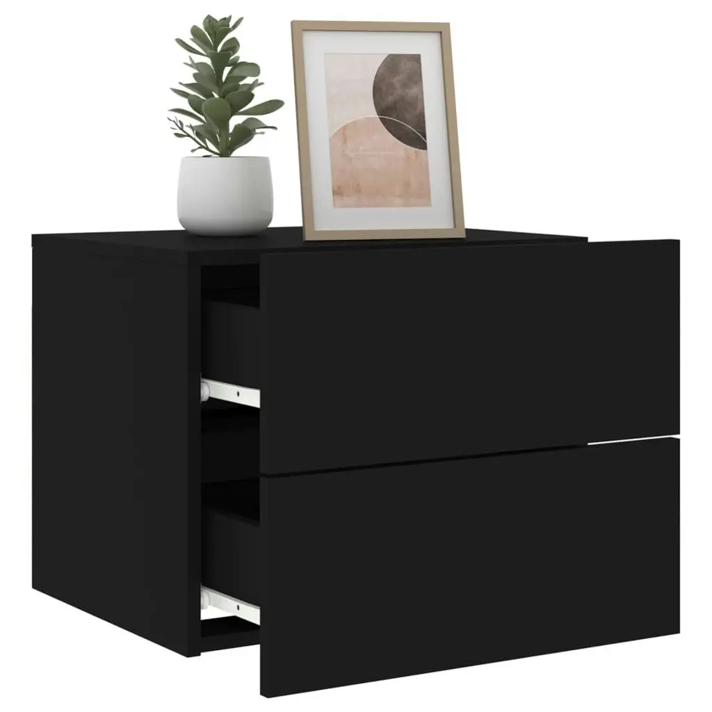 Wall-mounted Bedside Cabinets with LED Lights 2 pcs Black 836815