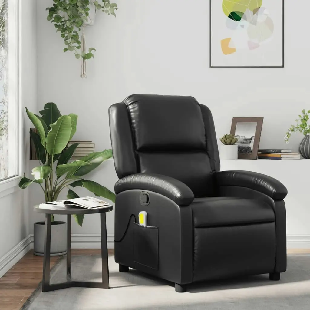 Massage Recliner Chair Black Faux Leather 371782