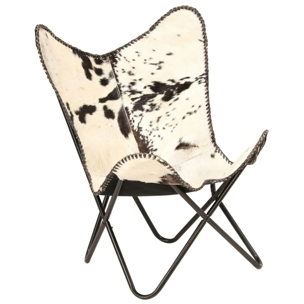 Butterfly Chair Black and White Genuine Goat Leather 246390