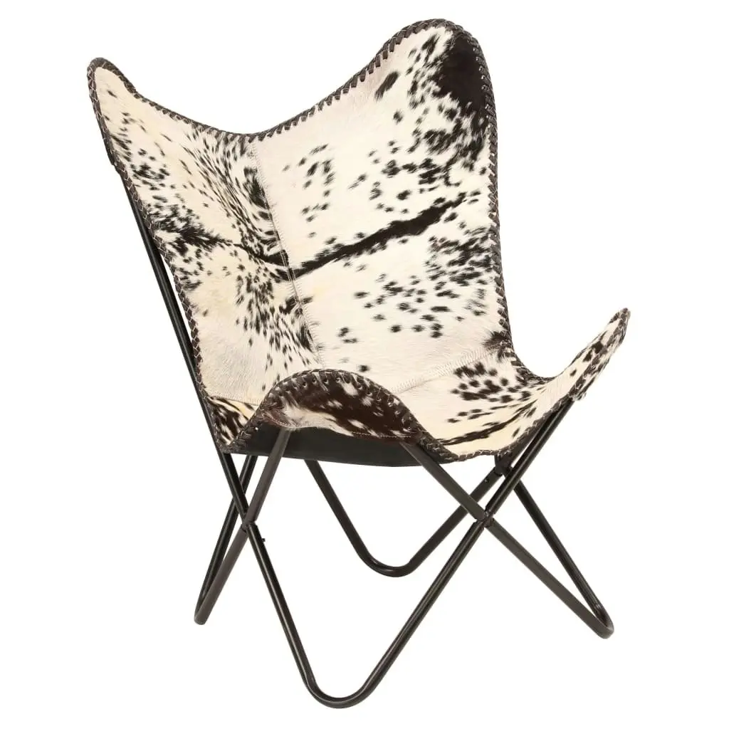 Butterfly Chair Black and White Genuine Goat Leather 246390