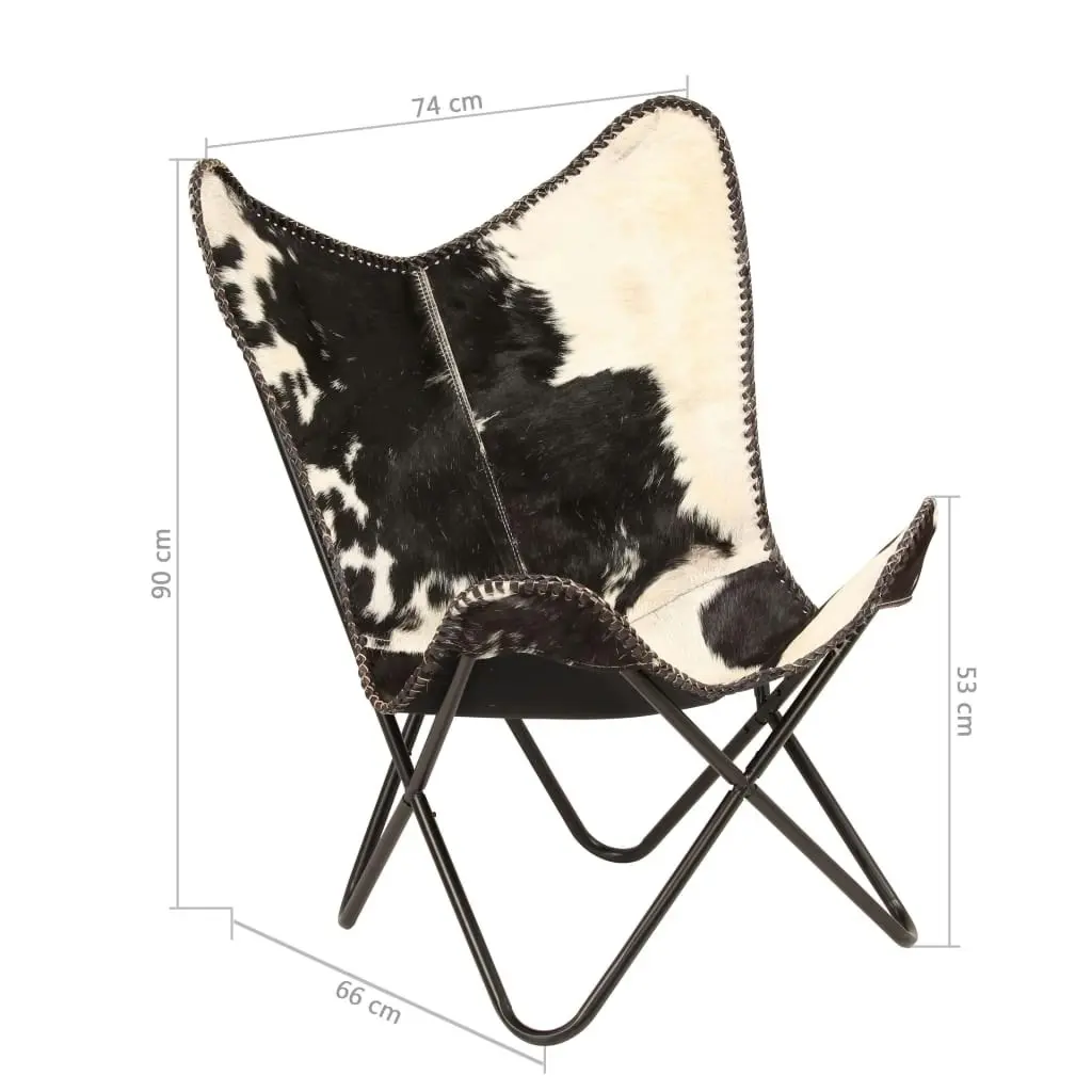 Butterfly Chair Black and White Genuine Goat Leather 246390