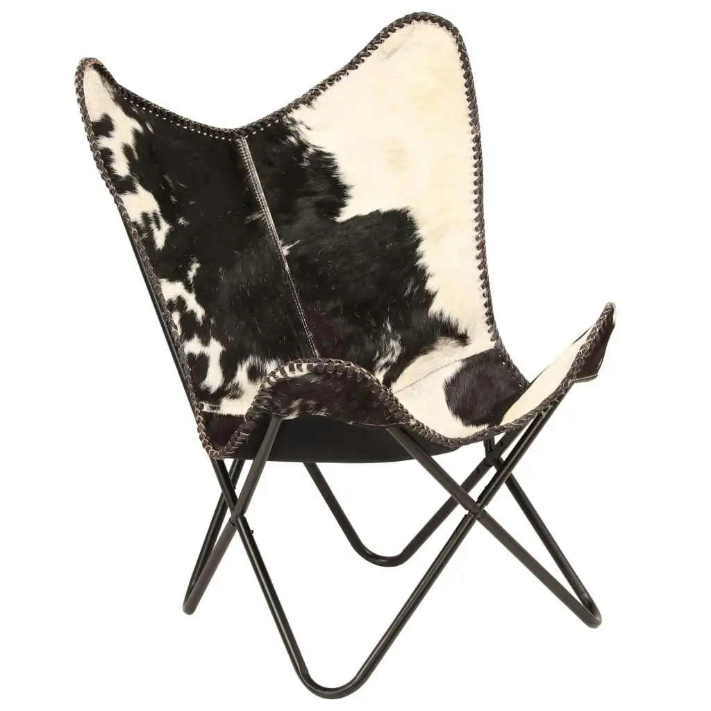 Butterfly Chair Black and White Genuine Goat Leather 246390