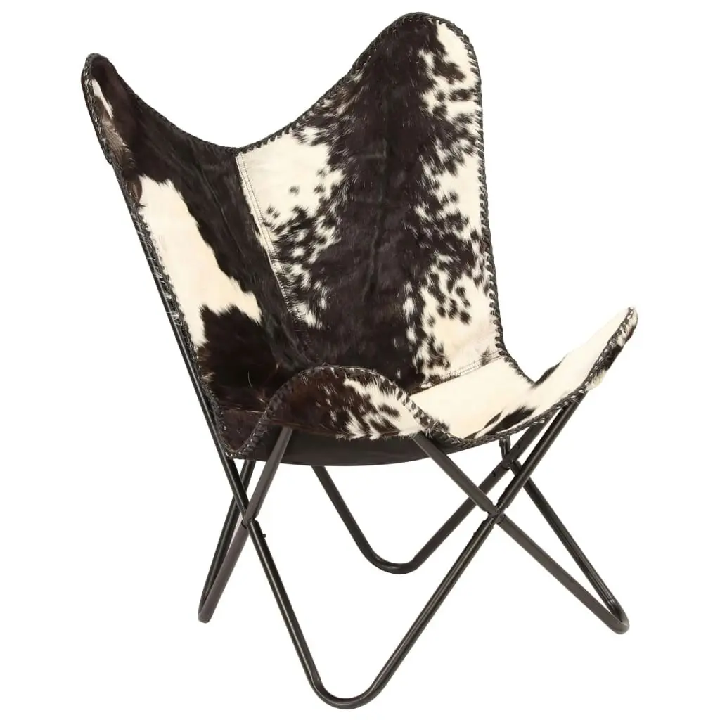 Butterfly Chair Black and White Genuine Goat Leather 246390