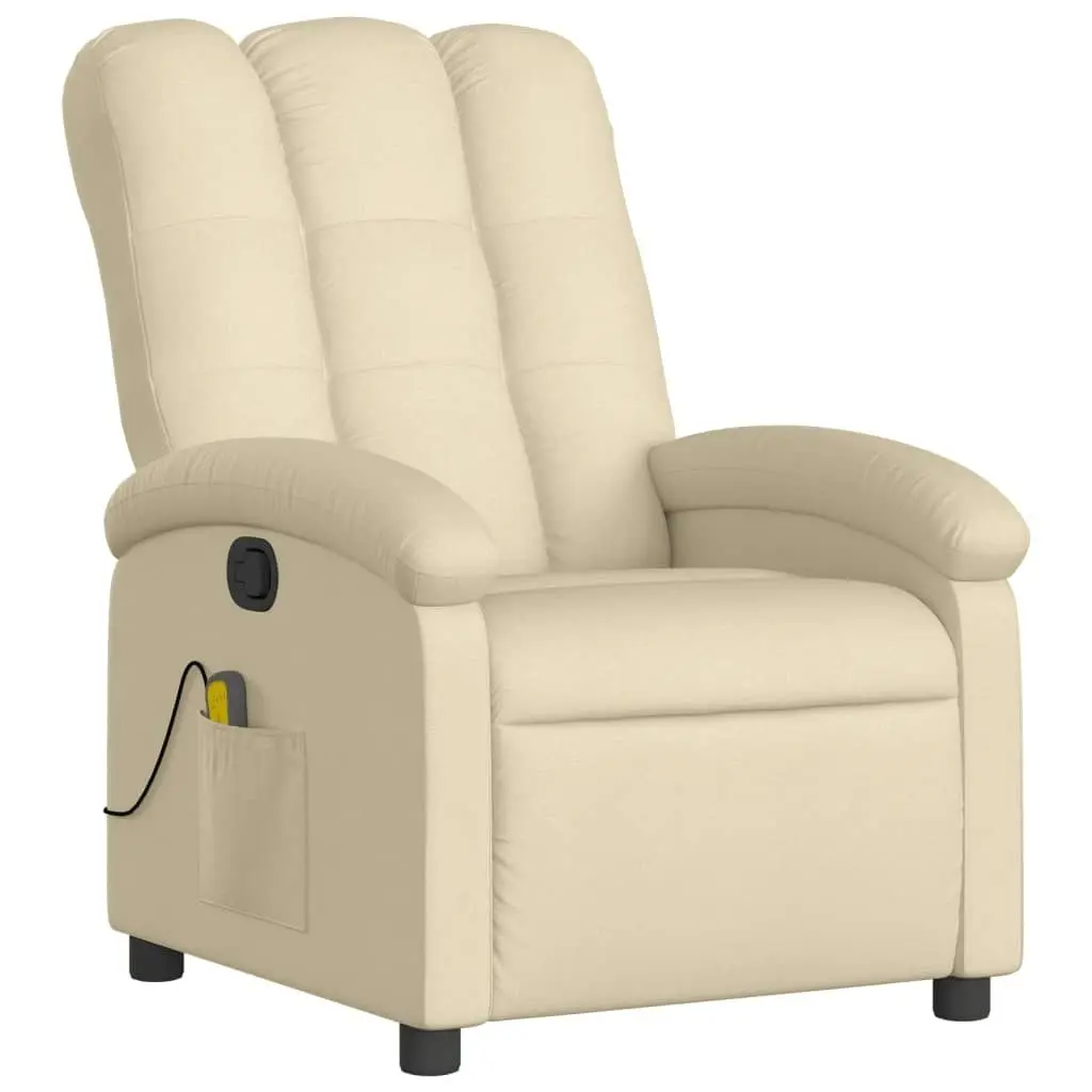 Massage Recliner Chair Cream Fabric 3205874