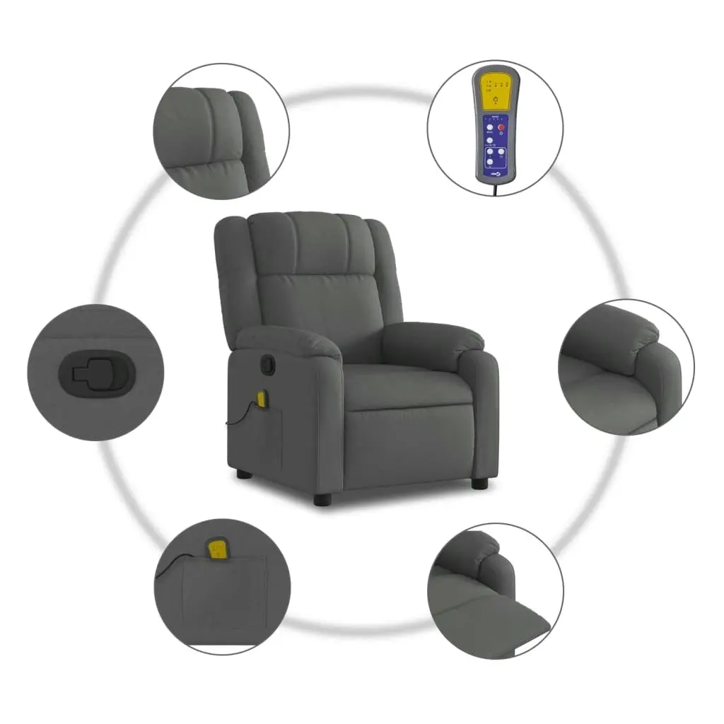 Massage Recliner Chair Dark Grey Fabric 3206206