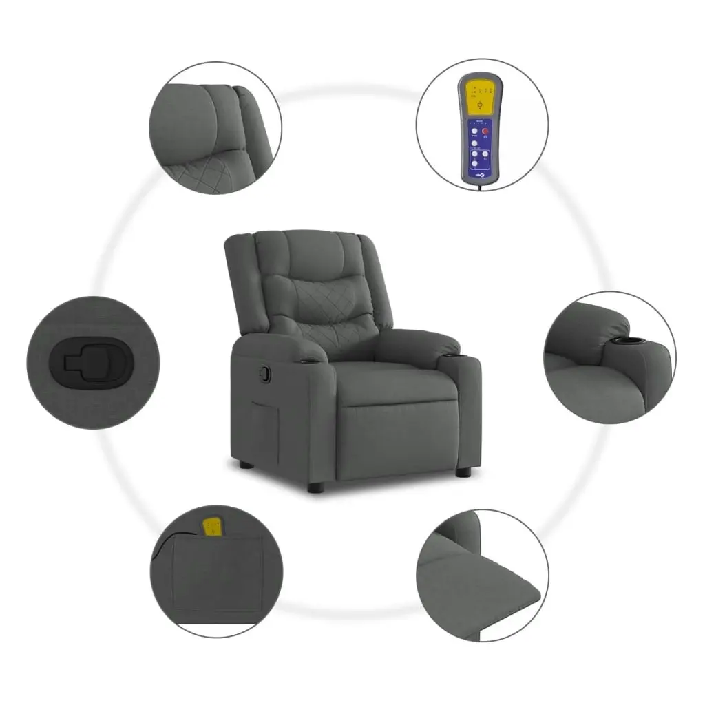 Massage Recliner Chair Dark Grey Fabric 3206892