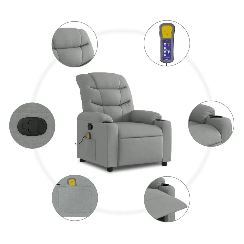 Massage Recliner Chair Light Grey Fabric 3206915