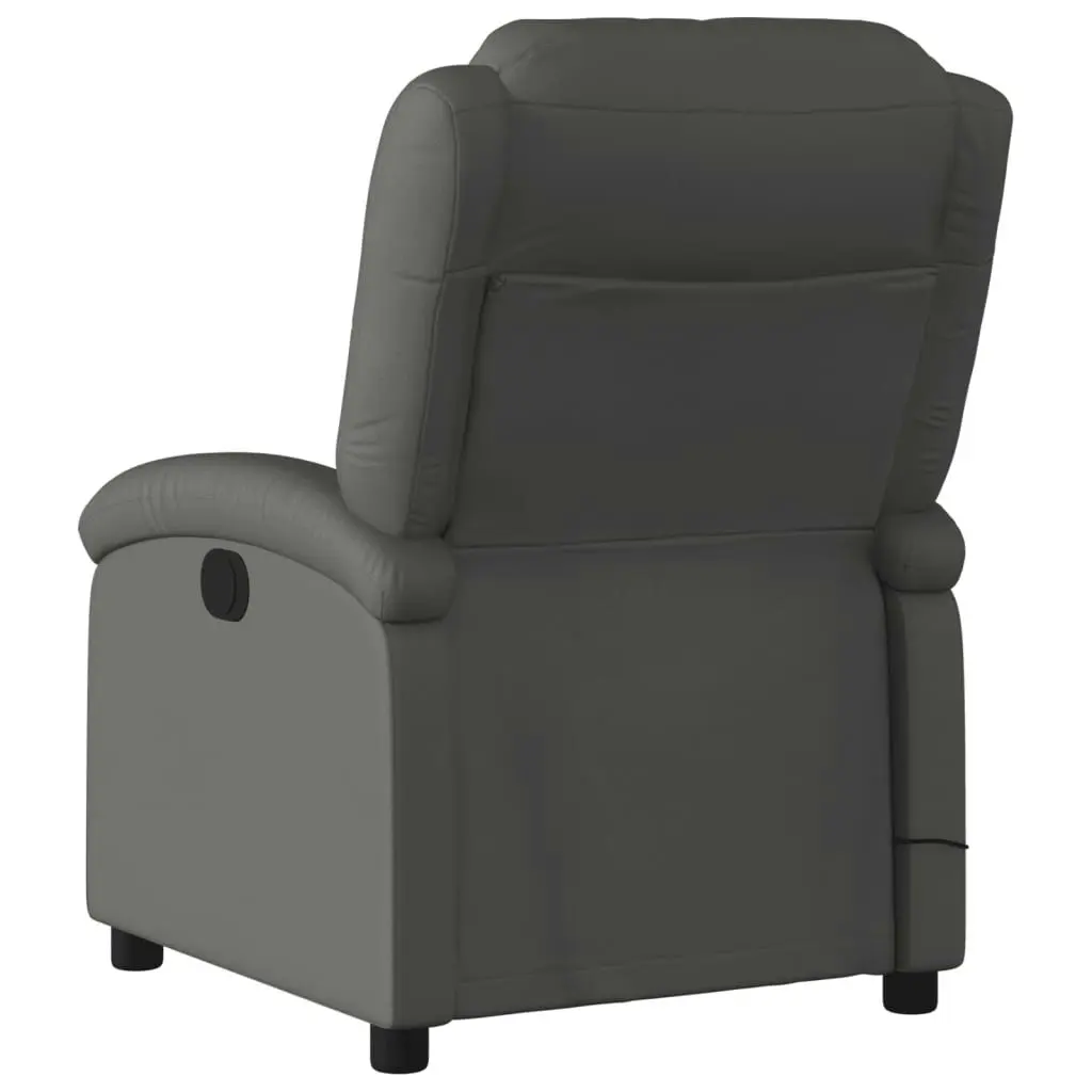 Massage Recliner Chair Grey Real Leather 3205927