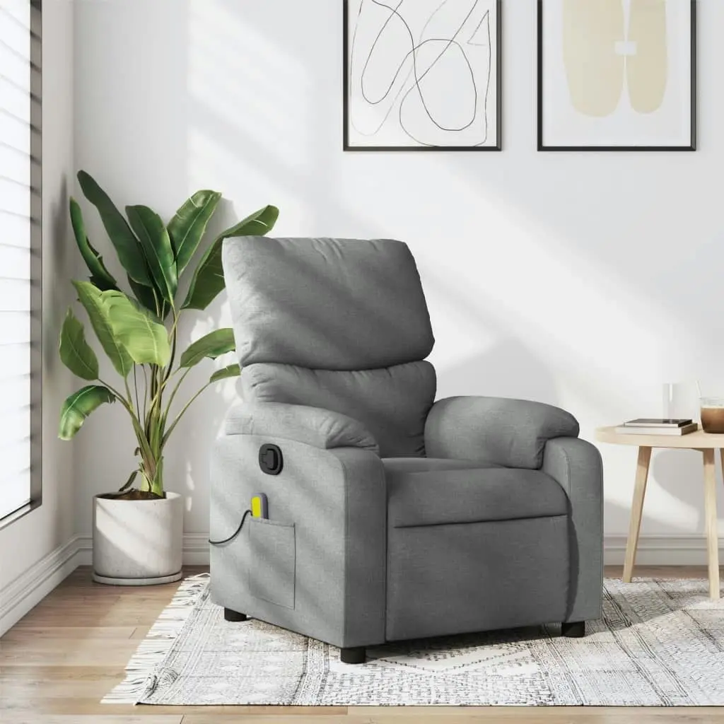 Massage Recliner Chair Light Grey Fabric 3206096