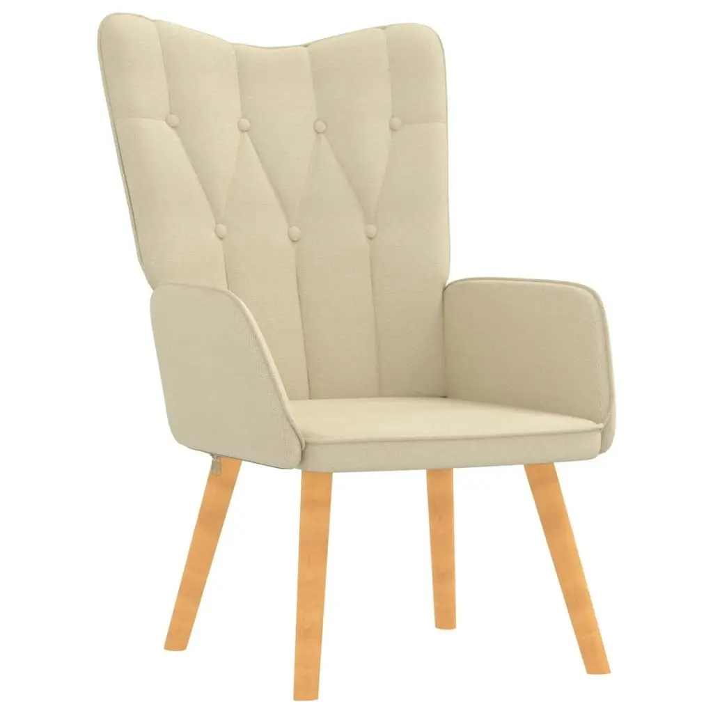 Relaxing Chair with a Stool Cream Fabric 327536