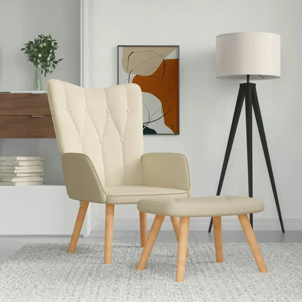 Relaxing Chair with a Stool Cream Fabric 327536