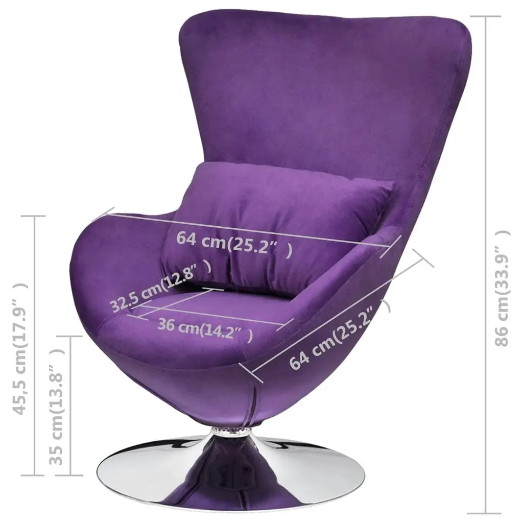 Swivel Egg Chair with Cushion Small Purple Velvet 241177