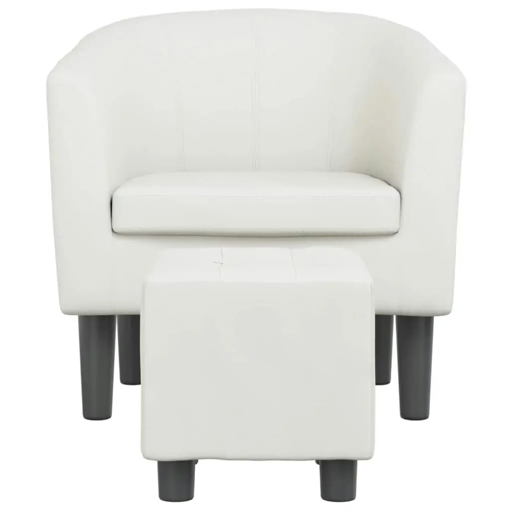 Tub Chair with Footstool White Faux Leather 356494