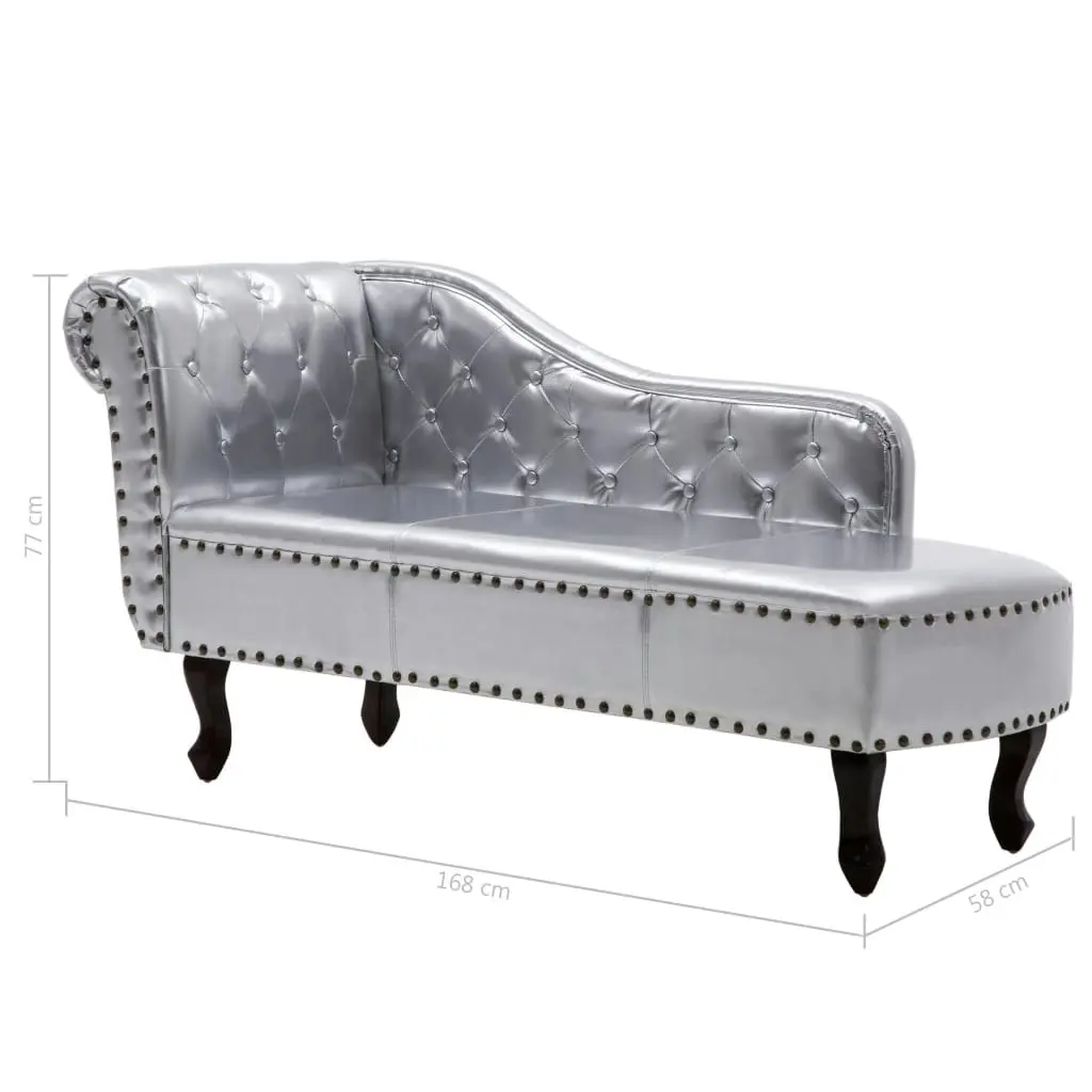 Chaise Longue Silver Faux Leather 60657