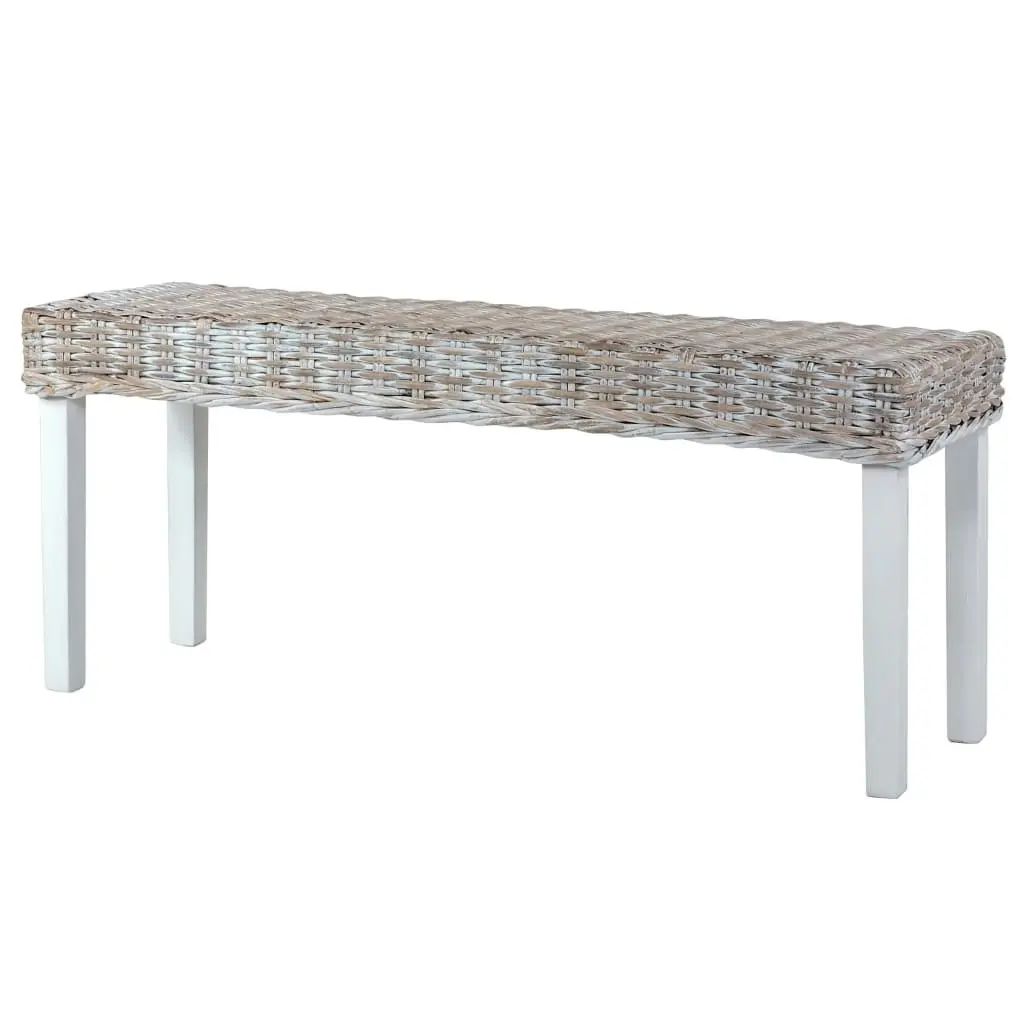 Bench 110 cm White Natural Kubu Rattan and Solid Mango Wood 285788