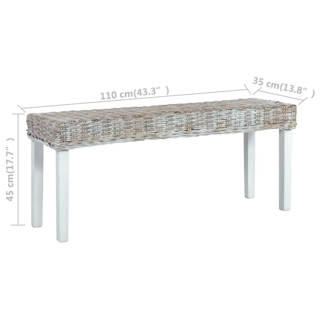 Bench 110 cm White Natural Kubu Rattan and Solid Mango Wood 285788