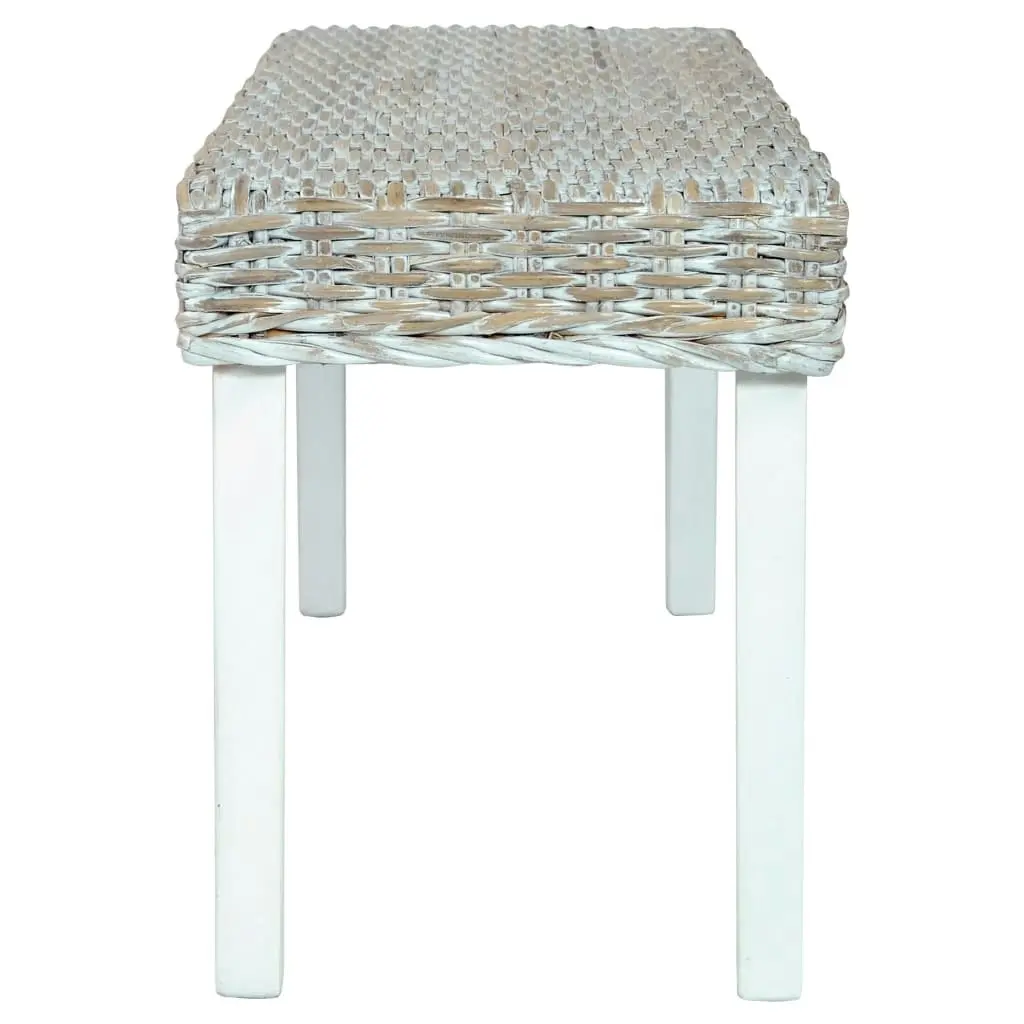 Bench 110 cm White Natural Kubu Rattan and Solid Mango Wood 285788