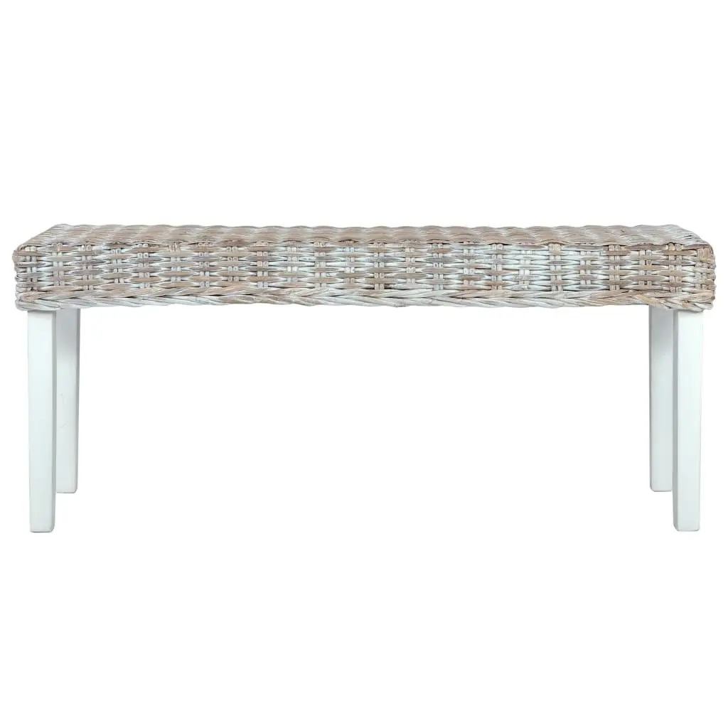 Bench 110 cm White Natural Kubu Rattan and Solid Mango Wood 285788