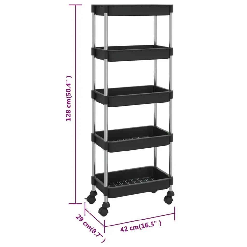 5-Tier Kitchen Trolley Black 42x29x128 cm Iron and ABS 336331