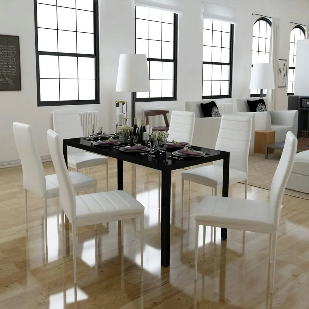 Seven Piece Dining Table Set Black and White 242988