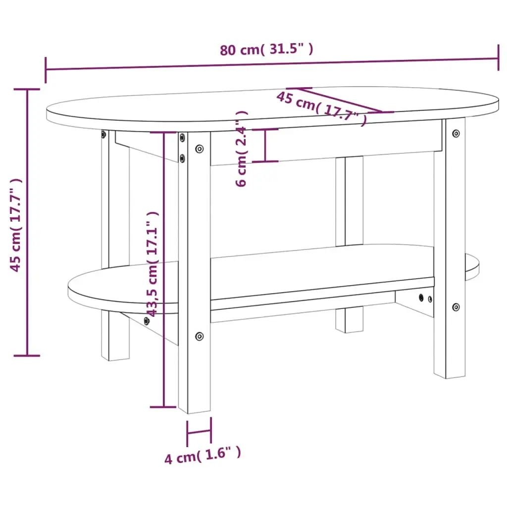 Coffee Table 80x45x45 cm Solid Wood Pine 822292