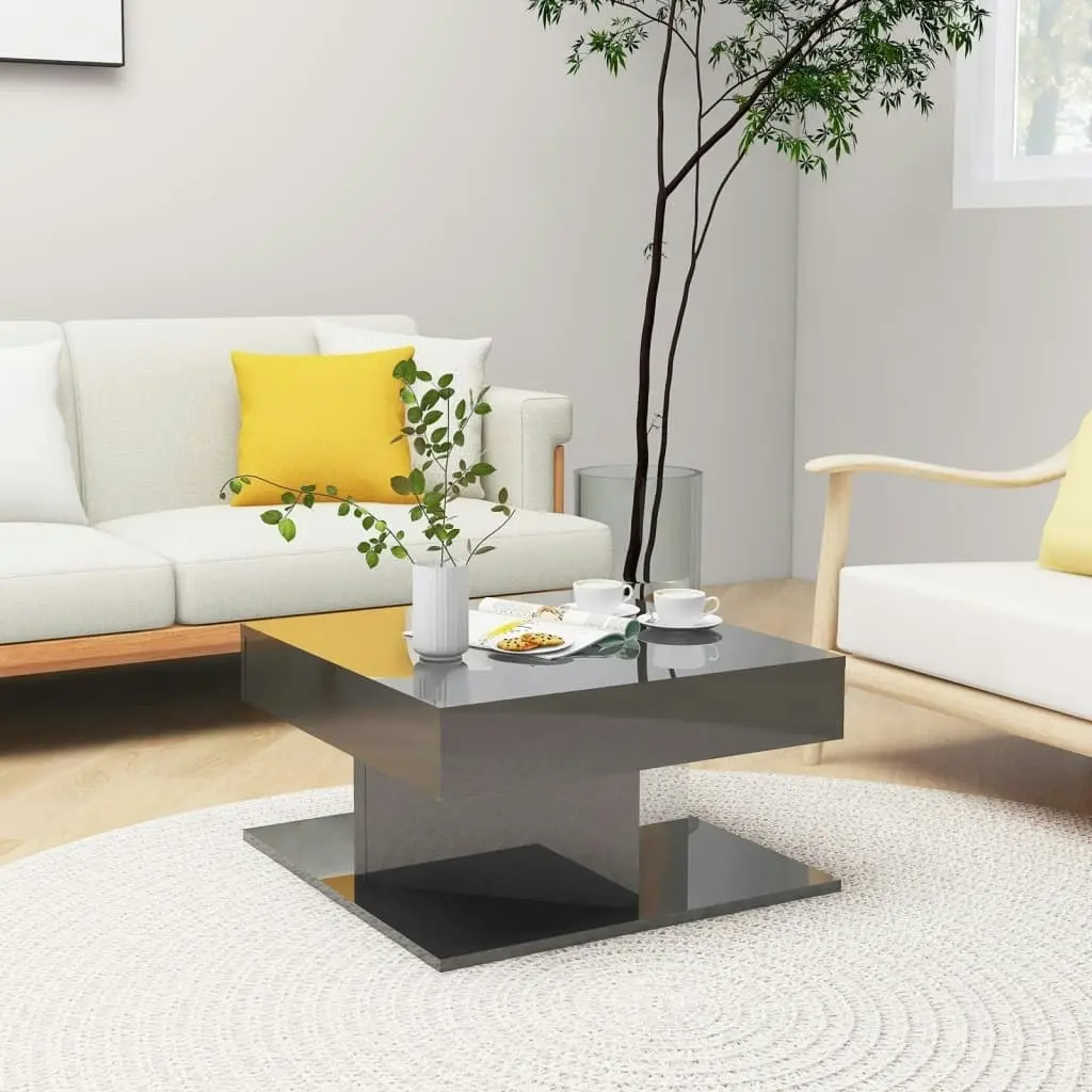 Coffee Table High Gloss Grey 57x57x30 cm Engineered Wood 808376