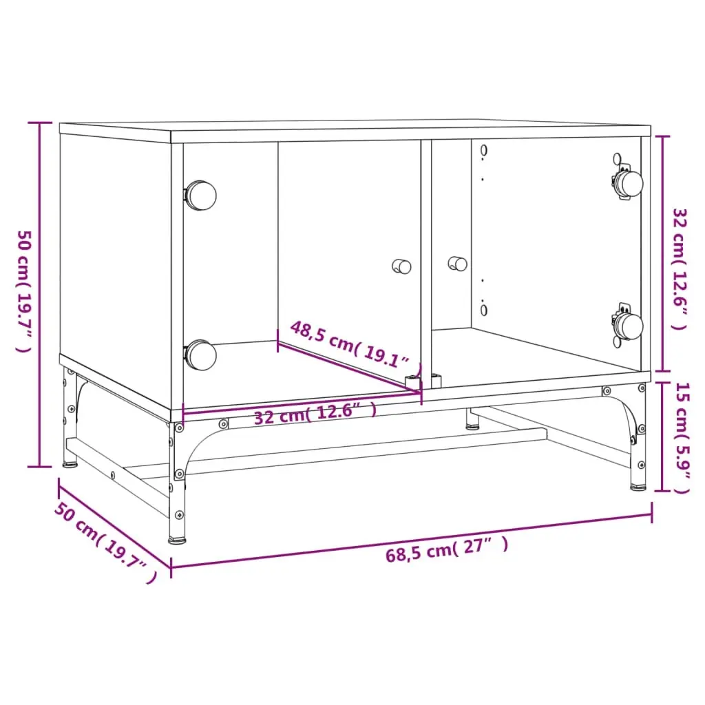 Coffee Table with Glass Doors Black 68.5x50x50 cm 836540