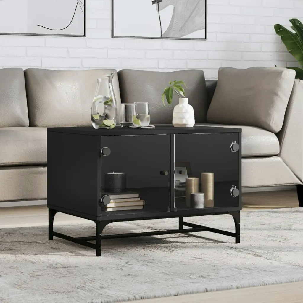 Coffee Table with Glass Doors Black 68.5x50x50 cm 836540