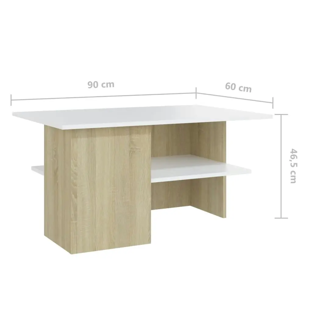 Coffee Table White and Sonoma Oak 90x60x46.5 cm Engineered Wood 806854