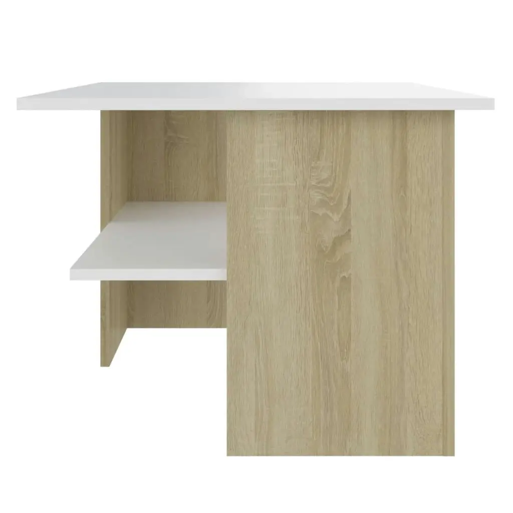 Coffee Table White and Sonoma Oak 90x60x46.5 cm Engineered Wood 806854