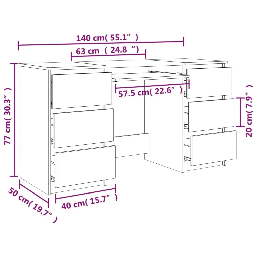 Writing Desk Sonoma Oak 140x50x77 cm Engineered Wood 800813