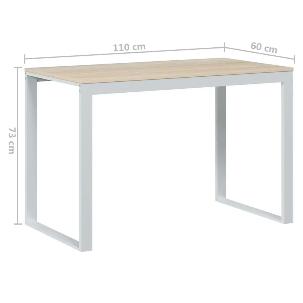 Computer Desk White and Oak 110x60x73 cm Engineered Wood 30198