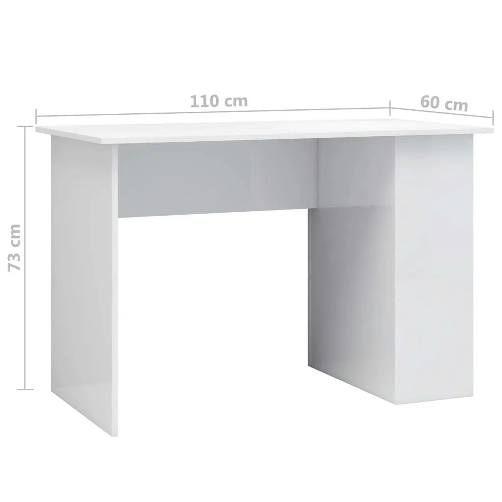 Desk High Gloss White 110x60x73 cm Engineered Wood 800582