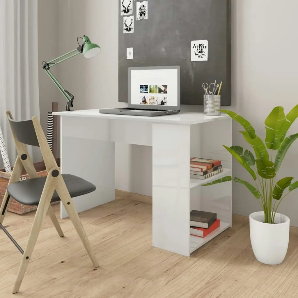 Desk High Gloss White 110x60x73 cm Engineered Wood 800582