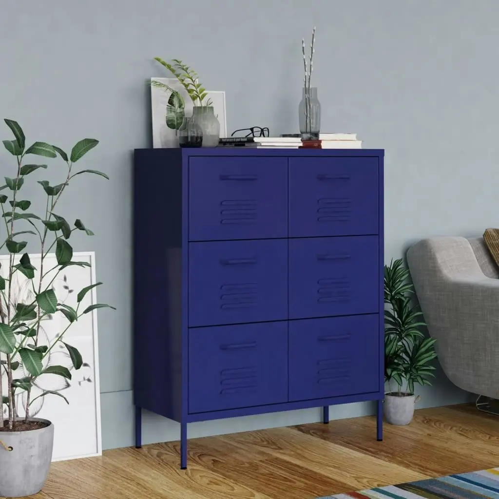 Drawer Cabinet Navy Blue 80x35x101.5 cm Steel 336145