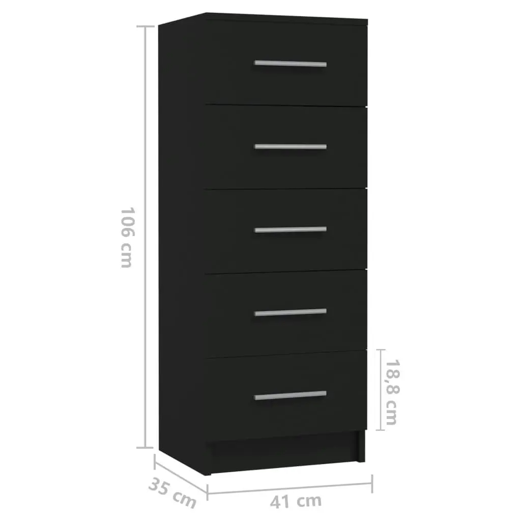 Tall Drawer Chest Black 41x35x106 cm Engineered Wood 340226